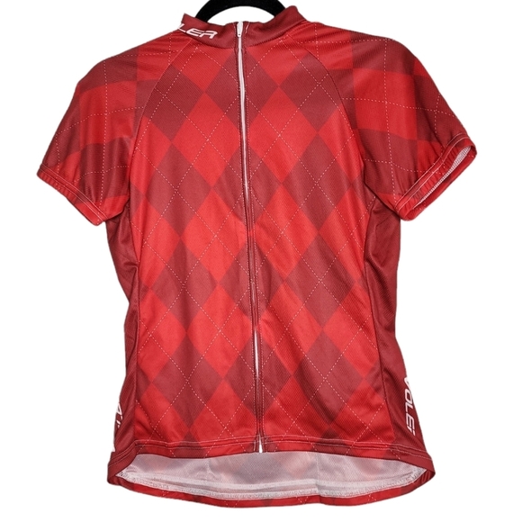 Voler Red Plaid Harlequin Full Zip Short Sleeve Cycling Jersey Women's Sz Small - Picture 1 of 10